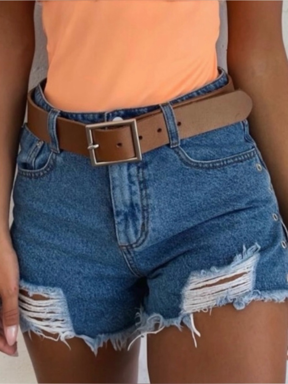 Tiger Mist Seeker Eyelet Denim Shorts Sz S - Blue Wash